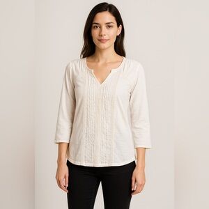 Sonoma 🤍 White Boho Peasant Top with Pintuck & Lace Detail – Size M